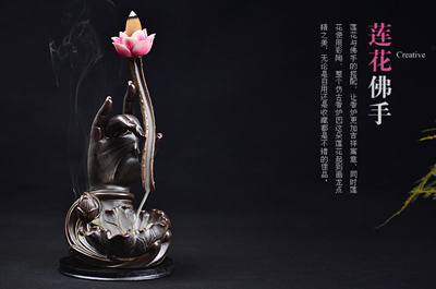 buddha hand with lotus ceramics back incense/best for gift/home