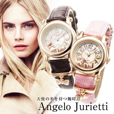 【クリックでお店のこの商品のページへ】angelo jurietti【2013年新作】レディース・チャーム付きシェル文字盤ムーブリボン腕時計【BOX保証書付き】
