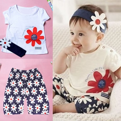 451 New qoo10 baby headband 556 Qoo10   Baby Girls Kids T Shirt Headband Top Pants Shorts Flower 3pcs   