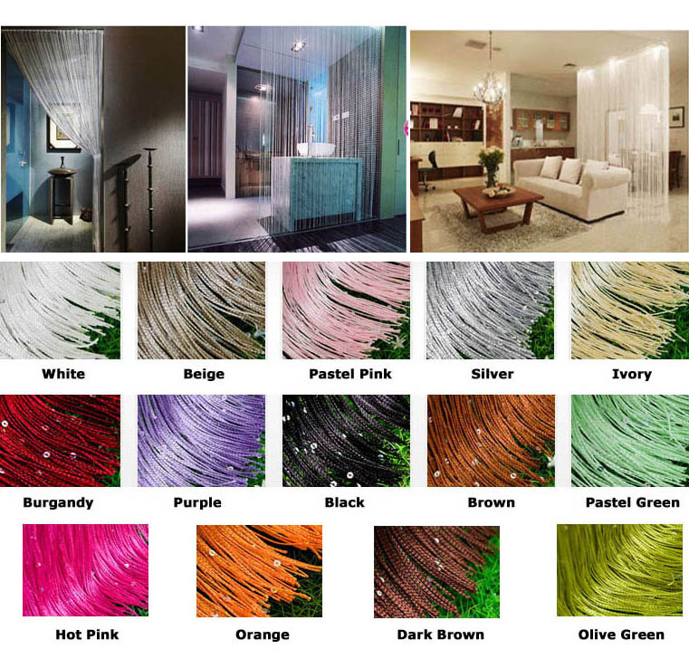 【クリックでお店のこの商品のページへ】14Colorful Beaded Curtain Sequins String Panel Fringes Room Divider 1Set 2Panels