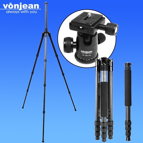 【クリックで詳細表示】vonjean VT-848Z カーボンファイバートラベラー三脚 ＋ VD283 ボールヘッド for Canon Nikon Olympus デジタル SLR カメラ