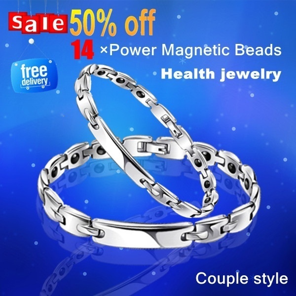 【クリックでお店のこの商品のページへ】Titanium Magnetic Tourmaline Fashion Sports Health Magnets Couple Style Bracelet ST-08c