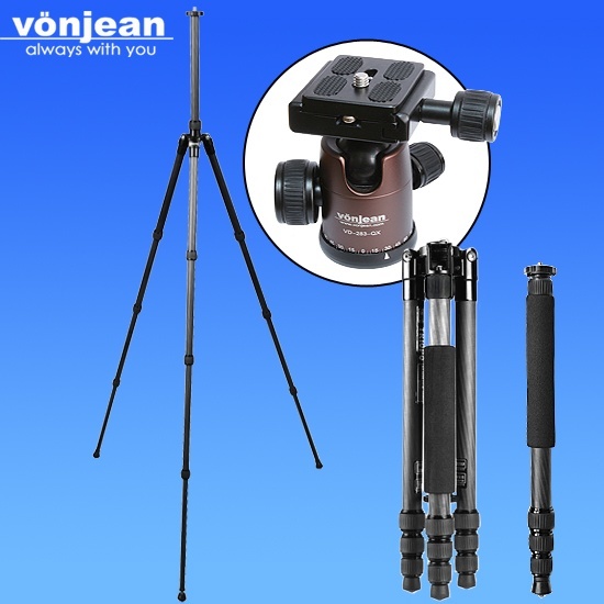 【クリックで詳細表示】vonjean VT-848Z カーボンファイバートラベラー三脚 ＋ VD283 ボールヘッド for Canon Nikon Olympus デジタル SLR カメラ