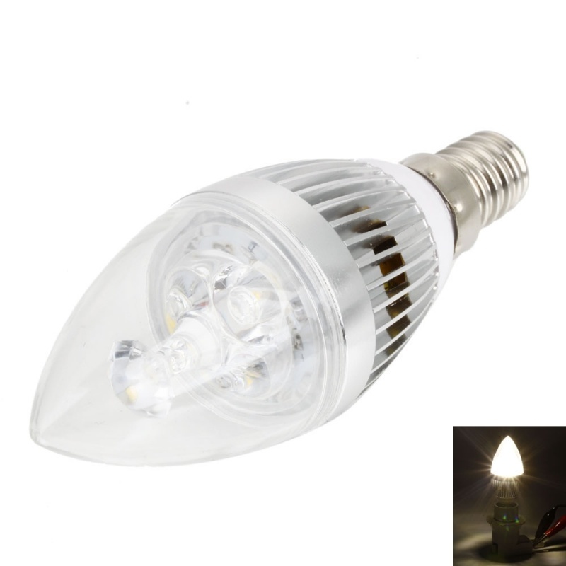 【クリックで詳細表示】E14 3W 6000-6500K LED Candle Light Bulb Silver (85-265V)
