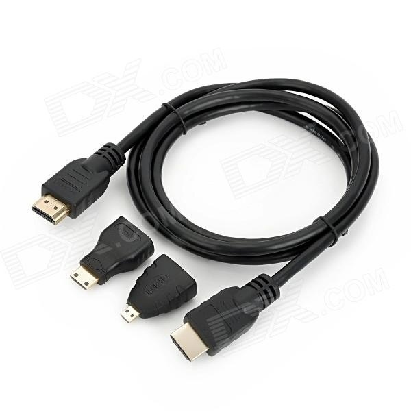 【クリックで詳細表示】HDMI Male to Male Cable ＋ Mini HDMI Adapter ＋ Micro HDMI Adapter Set for PS3 / XBOX360 / LG - Black