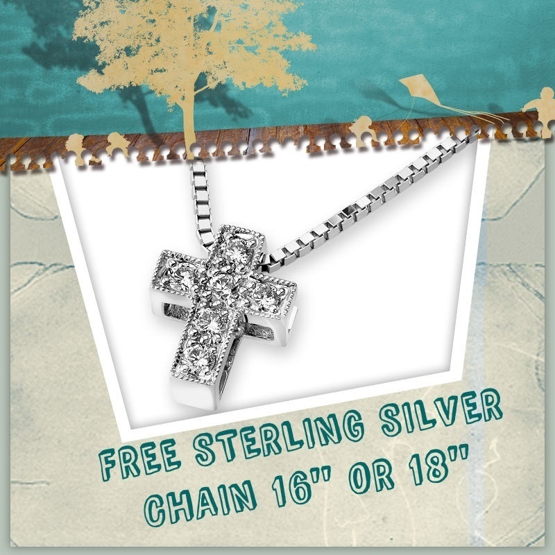 【クリックで詳細表示】[IAD Jewellery Limited]18K/750 White Gold Cross Shape Diamond Pendant With 925 Sterling Silver Chain