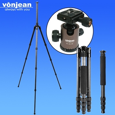 【クリックでお店のこの商品のページへ】vonjean VT-848Z カーボンファイバートラベラー三脚 ＋ VD363 ボールヘッド for Canon Nikon Olympus デジタル SLR カメラ