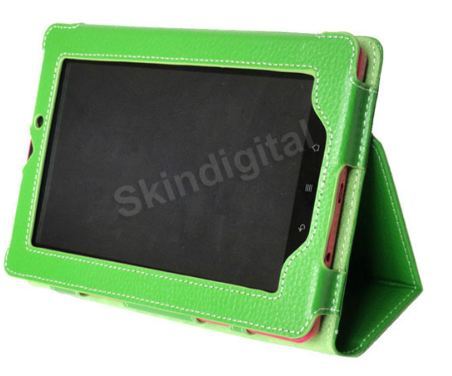 【クリックでお店のこの商品のページへ】Kobo Vox Tablet eReader Green Genuine Leather Case Cover/ 緑色の革のケースカバー
