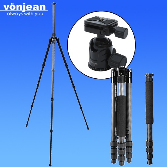 【クリックで詳細表示】vonjean VT-848Z カーボンファイバートラベラー三脚 ＋ VD366 ボールヘッド for Canon Nikon Olympus デジタル SLR カメラ