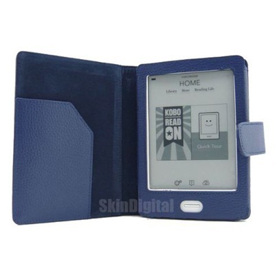 【クリックで詳細表示】Kobo eReader Touch Blue Genuine Leather Case Cover/ 青本革ケースカバー