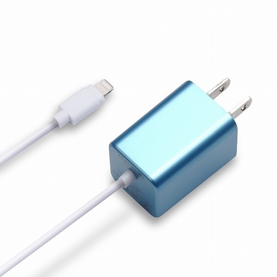 【クリックで詳細表示】iPod/iPad/mobileアクセサリ スマフォ スマートフォン Lightning コンパクトAC充電器 2.1A 1.2m ブルー pg-mfilgac11bl