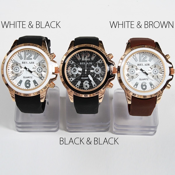 【クリックでお店のこの商品のページへ】【メール便送料無料】ピンクゴールドコーティングが美しい！ビッグフェイス＆ラバーベルト男性用腕時計(ru-AC-W-INE4)