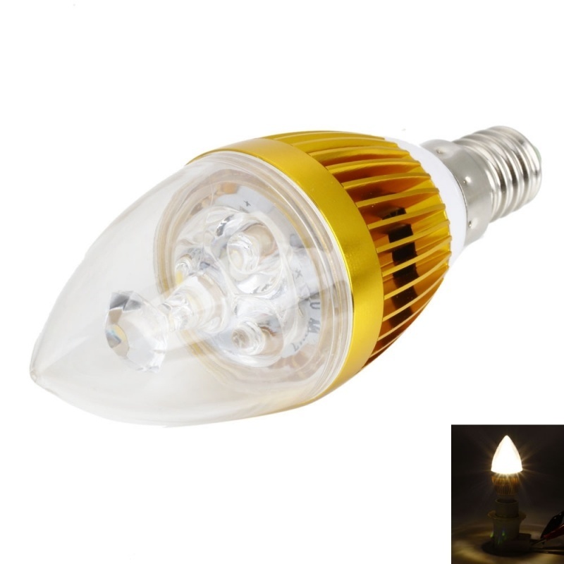 【クリックで詳細表示】E14 3W 6000-6500K LED Candle Lamp Light Bulb Golden (85-265V)