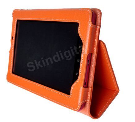 【クリックでお店のこの商品のページへ】Kobo Vox Tablet eReader Orange Genuine Leather Case Cover/ オレンジ色の本革ケースカバー
