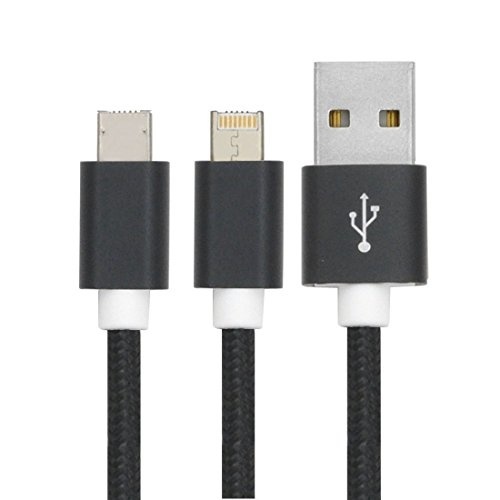 【クリックで詳細表示】PLATA 2WAY 1本2役 Lightning ＆ Micro USB ケーブル 1m 【 ブラック 】 iPhone スマホ タブレット 【 2本 】 WM-826BK--2
