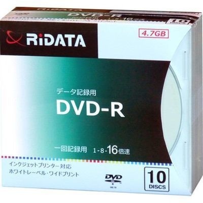 【クリックで詳細表示】アールアイジャパン RiDATA データ用DVD-R 5mmスリムケース10枚入 D-R16X47G.PW10P SC B DR16X47GPW10PSCB