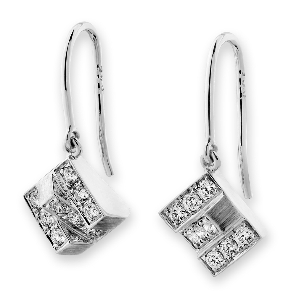 【クリックで詳細表示】[IAD Jewellery Limited](X1000 Diamond)18K/750 White Gold Switch Button Diamond Dangling Earrings