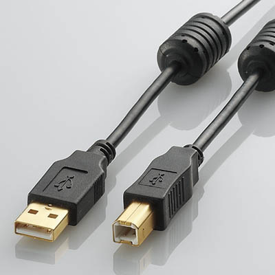 【クリックでお店のこの商品のページへ】エレコム USB2.0ケーブル/A-Bタイプ/フェライトコア付/3m/ブラック U2C-BF30BK
