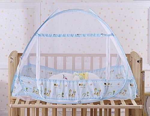 【クリックで詳細表示】globalimall可愛いベビー蚊帳ワンタッチ式ベビーベッドに収まる赤ちゃん用コンパクト付きブルー