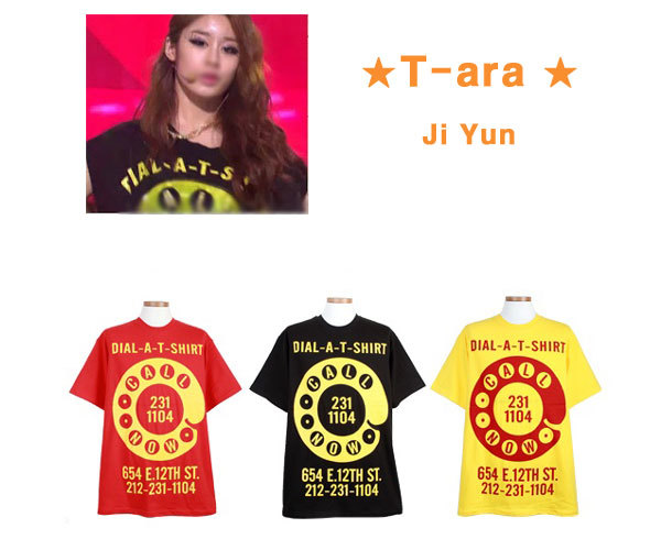 【クリックでお店のこの商品のページへ】★ONLY 3PCS★T-ara★Ji Yun が直接着た 男女共用 ダイヤル 半袖Tシャツ Dial T-shirt (おまけ アイドルソックス)