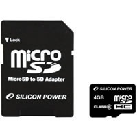 【クリックでお店のこの商品のページへ】シリコンパワー 4GB MICRO SDHC CARD Class6 (SDカードアダプター付) SP004GBSTH006V10-SP