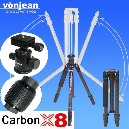 【クリックで詳細表示】vonjean VT-555X Traveller 8x carbon fiber tripod ＋ VD-365F ballhead for DSLR 8x カーボン ファイバー カメラの 三脚