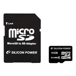 【クリックでお店のこの商品のページへ】シリコンパワー 16GB MICRO SDHC CARD Class6 (SDカードアダプター付)SP016GBSTH006V10-SP