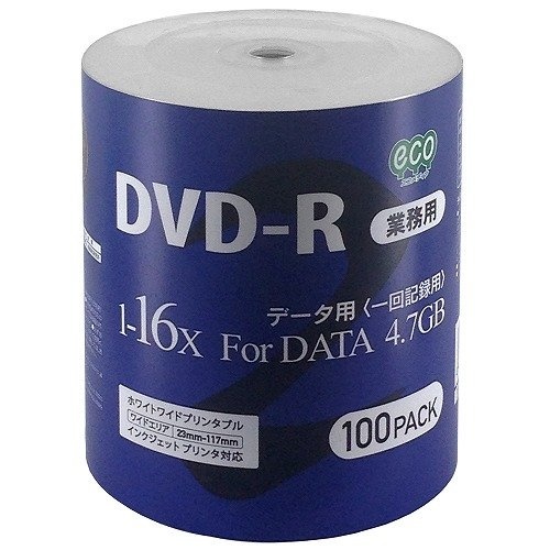 【クリックで詳細表示】【業務用パック】DVD-R for DATA 4.7GB 1回記録 データ用 100枚シュリンクecoパック 1個 1-16倍速対応 ホワイトワイドプリンタブル DR47JNP100＿BULK4