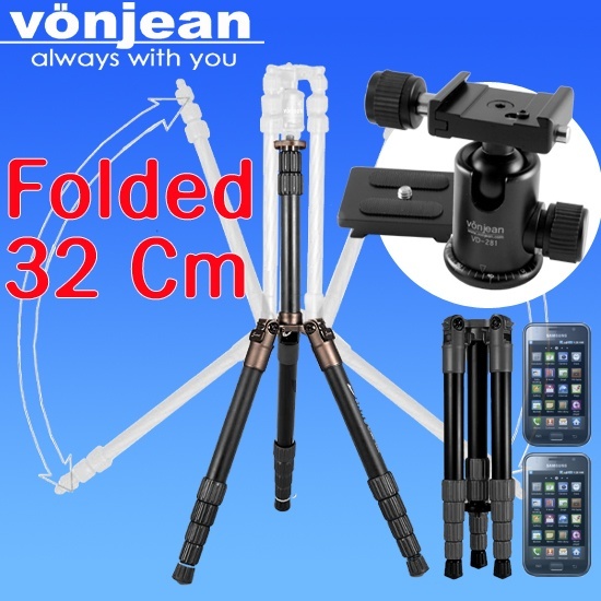 【クリックでお店のこの商品のページへ】vonjean VT552QBR BROWN Tripod ＋VD281 head for DSLR camera カメラの三脚 展開値は、152Cm