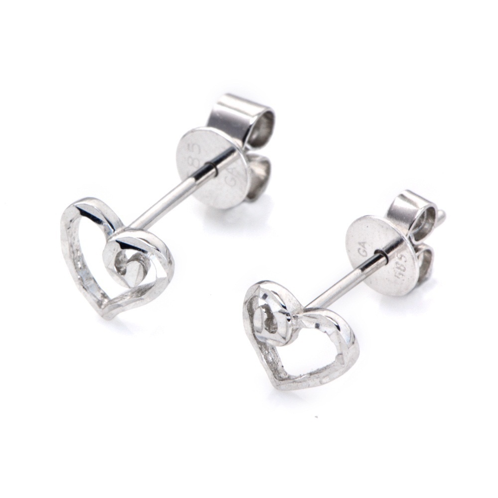【クリックで詳細表示】[X1000 Diamond](X1000 Diamond) 14K/585 White Gold Diamond Cut in Heart Shaped Stud Earrings