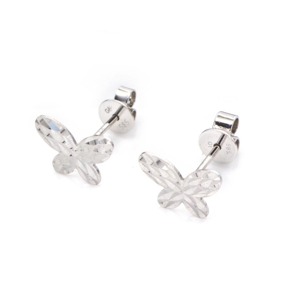 【クリックで詳細表示】[X1000 Diamond](X1000 Diamond) 14K/585 White Gold Diamond Cut in Butterfly Shape Stud Earrings