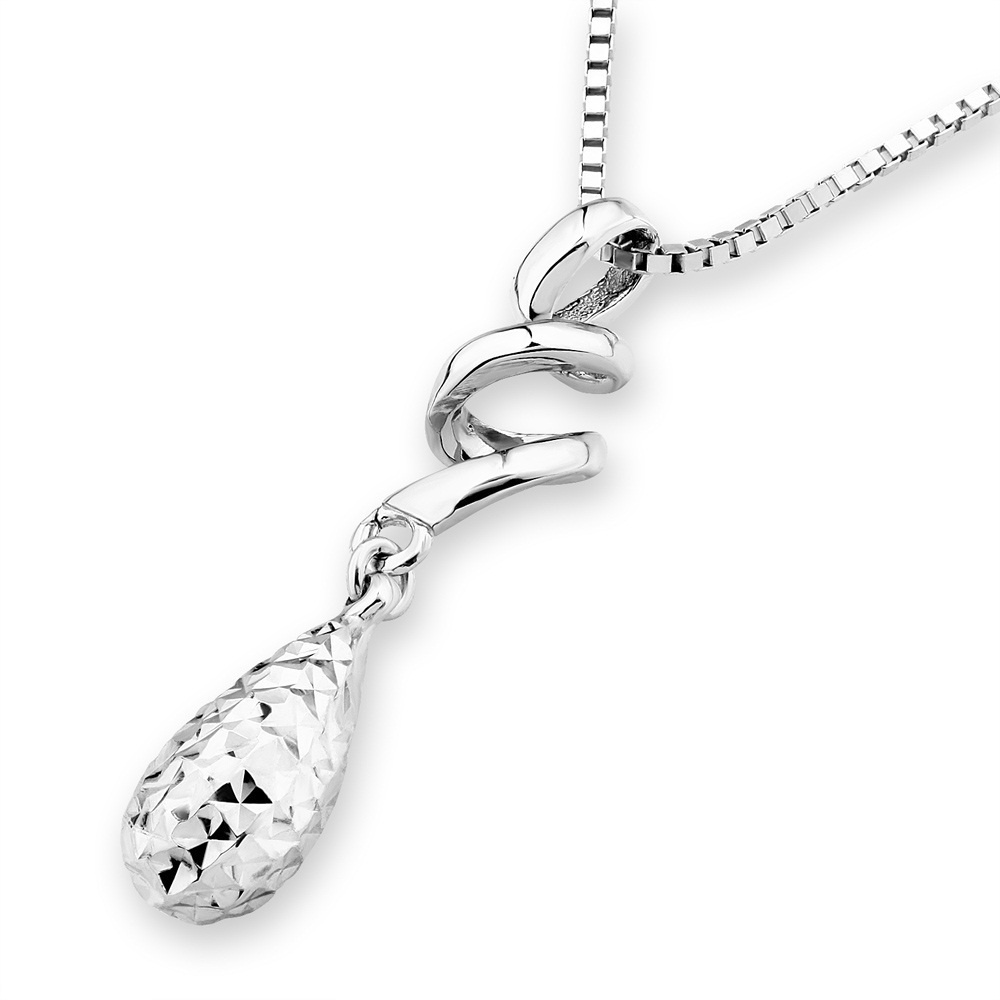 【クリックでお店のこの商品のページへ】[X1000 Diamond](X1000 Diamond)14K/585 White Gold 3-Dimensional Diamond Cut Ribbon Dance Necklace