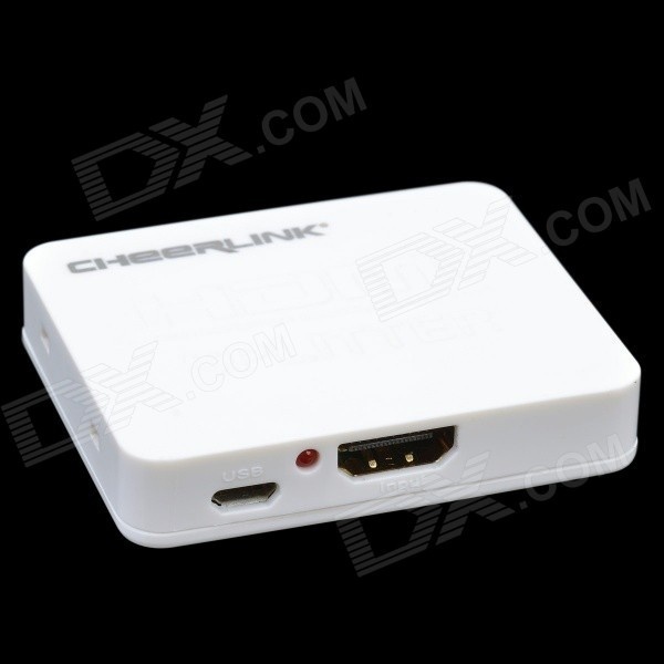 【クリックで詳細表示】CHEERLINK Full 3D Mini HDMI1.4a Audio Video Splitter w/ USB Cable - White (1-In / 2-Out)