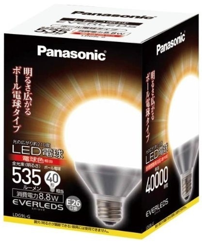 【クリックで詳細表示】Panasonic LED電球(E26・全光束535lm・ボール電球40W形相当・消費電力8.8W・電球色相当)LDG9LG 【RCP】【同梱・同時発送大歓迎！お買い上げ金額8400円以上で送料無料！