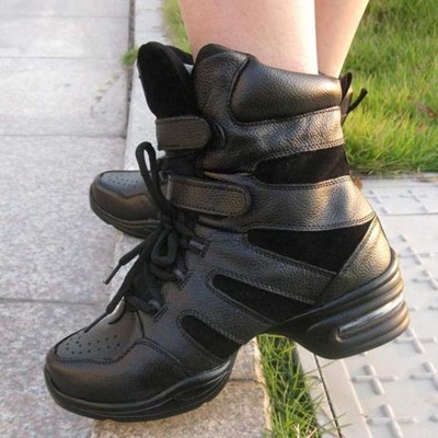 【クリックで詳細表示】サイズ35-40レディースダンスShoes.Genuineレザー女性のダンススニーカー。高いアッパースポーツshoes.black女性のブーツ dc1058
