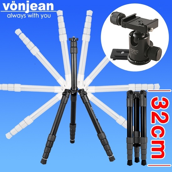 【クリックで詳細表示】vonjean VT552QBR BLACK Tripod ＋VD281 head for DSLR camera カメラの 三脚 ブラック 展開値は、152Cm