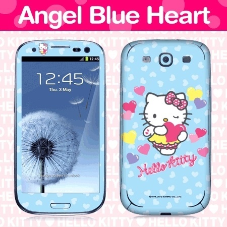 【クリックで詳細表示】キティちゃん ハローキティ Hello Kitty スキンシール au AQUOS SERIE(SHL21)/ISW16SH/IS14SH/IS13SH/IS12SH/IS11SH/IS05 SHARP【Angel Blue Heart】キティちゃんスマホスキンシール