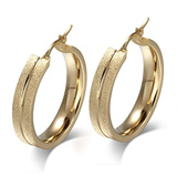 Qoo10L[e Women s 18K Yellow Golden Plated Stainless Steel Big Hoop Earring Sand Blasted Middle Notch