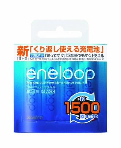 【クリックでお店のこの商品のページへ】SANYO NEW eneloop 充電式ニッケル水素電池(単3形4個パック) [HR-3UTGA-4BP]