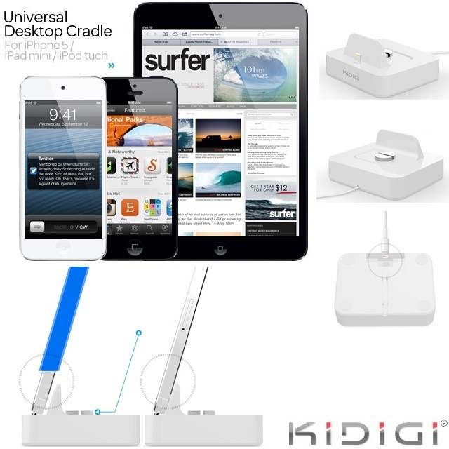 【クリックで詳細表示】KiDiGi純正品iPhone5 iPad mini iPod Touch6 nano6 用Lightning Dockクレードル ドッグスタンド 充電Dock(充電スタンド)
