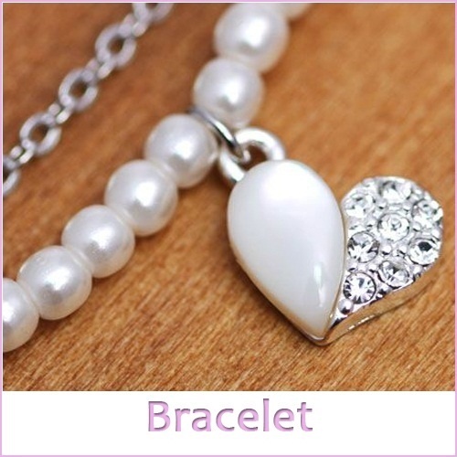 【クリックで詳細表示】[Made in Korea] Bracelet / B005 White Gold GP Mother of Pearl Pearl Heart Bracelet / Use SWAROVSKI Crystal