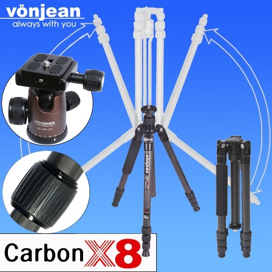 【クリックで詳細表示】vonjean VT-555X Traveller 8x carbon fiber tripod ＋ VD-283 BROWN ballhead for DSLR Canon Nikon 8x カーボンファイバーカメラの三脚 ブラウン