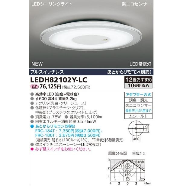 【クリックでお店のこの商品のページへ】東芝 丸型LEDシーリングライト(※今だけ別売リモコンFRC-184Tをサービス中！！) LEDH82102Y-LC