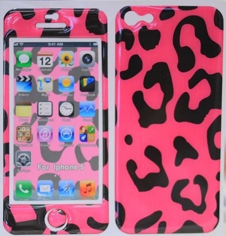 【クリックでお店のこの商品のページへ】iphone5 デザインシール ピンクのヒョウ柄 前＋後