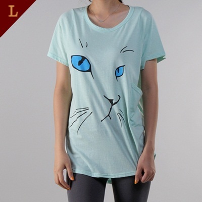 【クリックで詳細表示】[hb04]Loose cat T-. Short-sleeved t-shirt printing.Pocket.Round.Made in Korea. clothes.