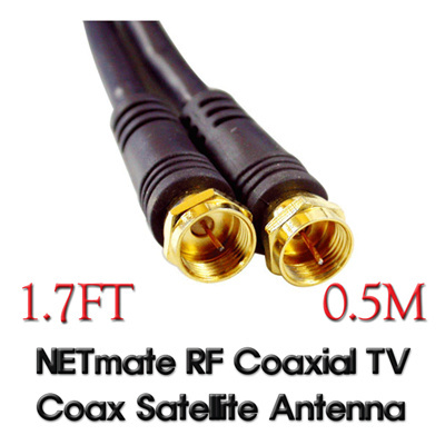 【クリックで詳細表示】NETmate RF同軸テレビ衛星ハイビジョンアンテナケーブル0.5M 1.7Ft 20.4In - ブラック