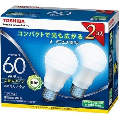 【クリックで詳細表示】東芝ライテック 東芝 LED電球 LDA7N-G-K/60W-2P 昼白色 2個パック E391076H