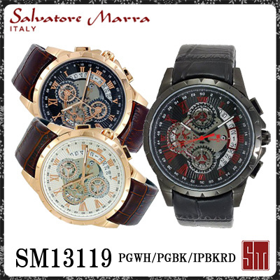 【クリックでお店のこの商品のページへ】【レビューを書いて送料無料】サルバトーレマーラ メンズ腕時計 SM13119 PGWH/PGBK/IPBKRD 全3色 クロノグラフ【Salvatore Marra】