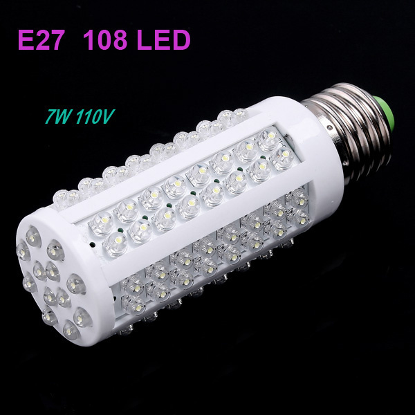 【クリックで詳細表示】超高輝度6000-6500k E27 7W 110V 108 LED電球のトウモロコシライトLEDランプ
