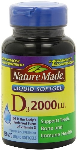 【クリックで詳細表示】Nature Made， Vitamin D3 2，000 I.U. Liquid Softgels， 250-Count